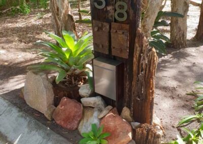 Letterbox made from recycled railway sleepers